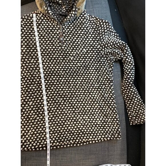 Athleta Black White Raised Dot Pullover Wool BlendHoodie with Faux Fur Trim Sz M - Picture 10 of 11